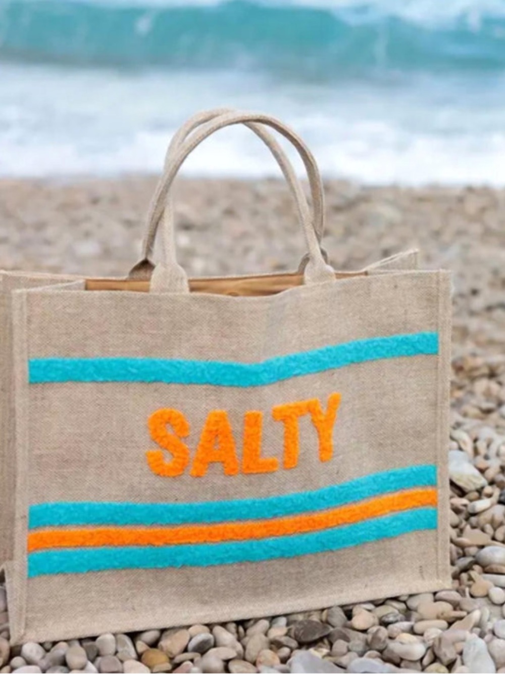 Brand New Shiraleah SALTY Beach Tote Bag in Natural with Orange